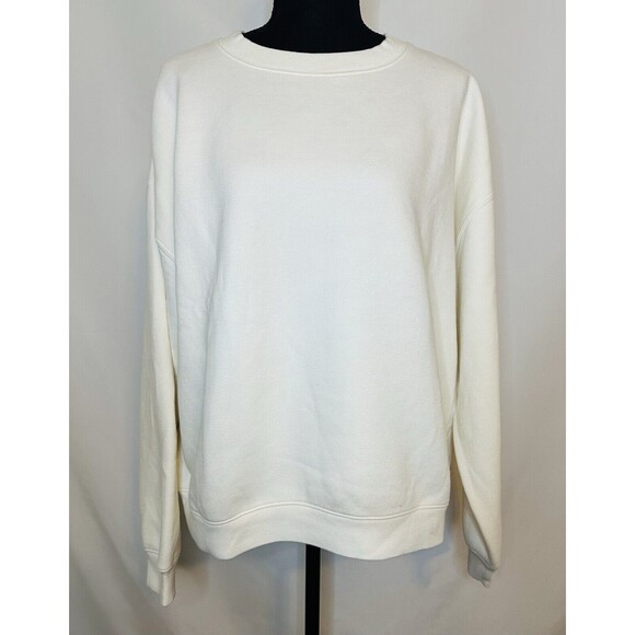 J. Crew Heritage Fleece Crop Cozy‎ Pullover Sweatshirt Ivory Women's XL NWT - Picture 1 of 10